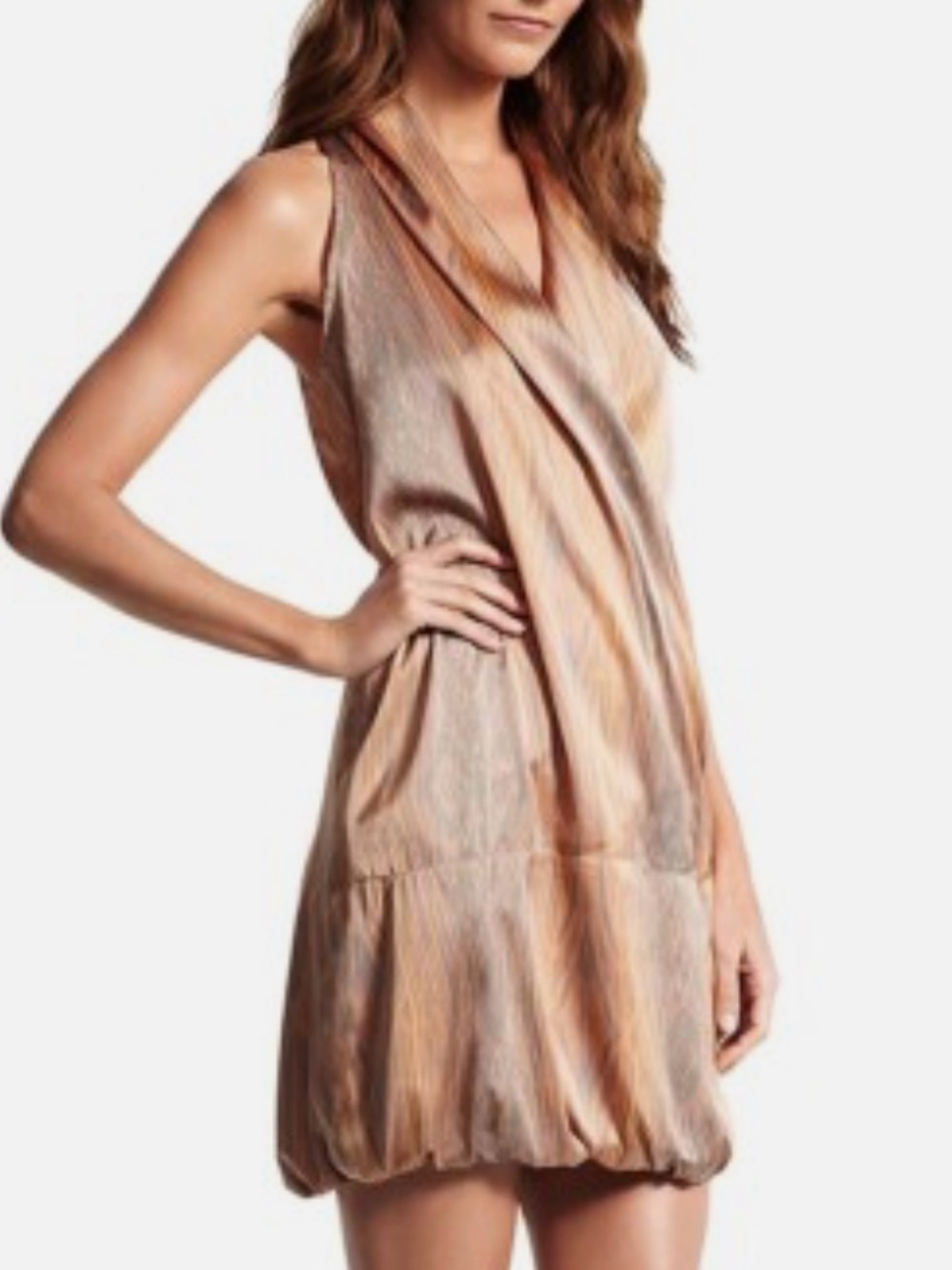 Derek‎ Lam for DesigNation V neck Bubble-Hem Dress Woodgrain Papaya size XL
